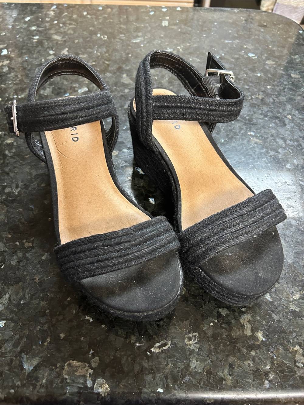 torrid Black Rope-Trim Ankle-Strap Wedge Sandals